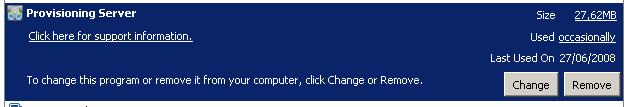 Add or remove programs, Provisioning Server